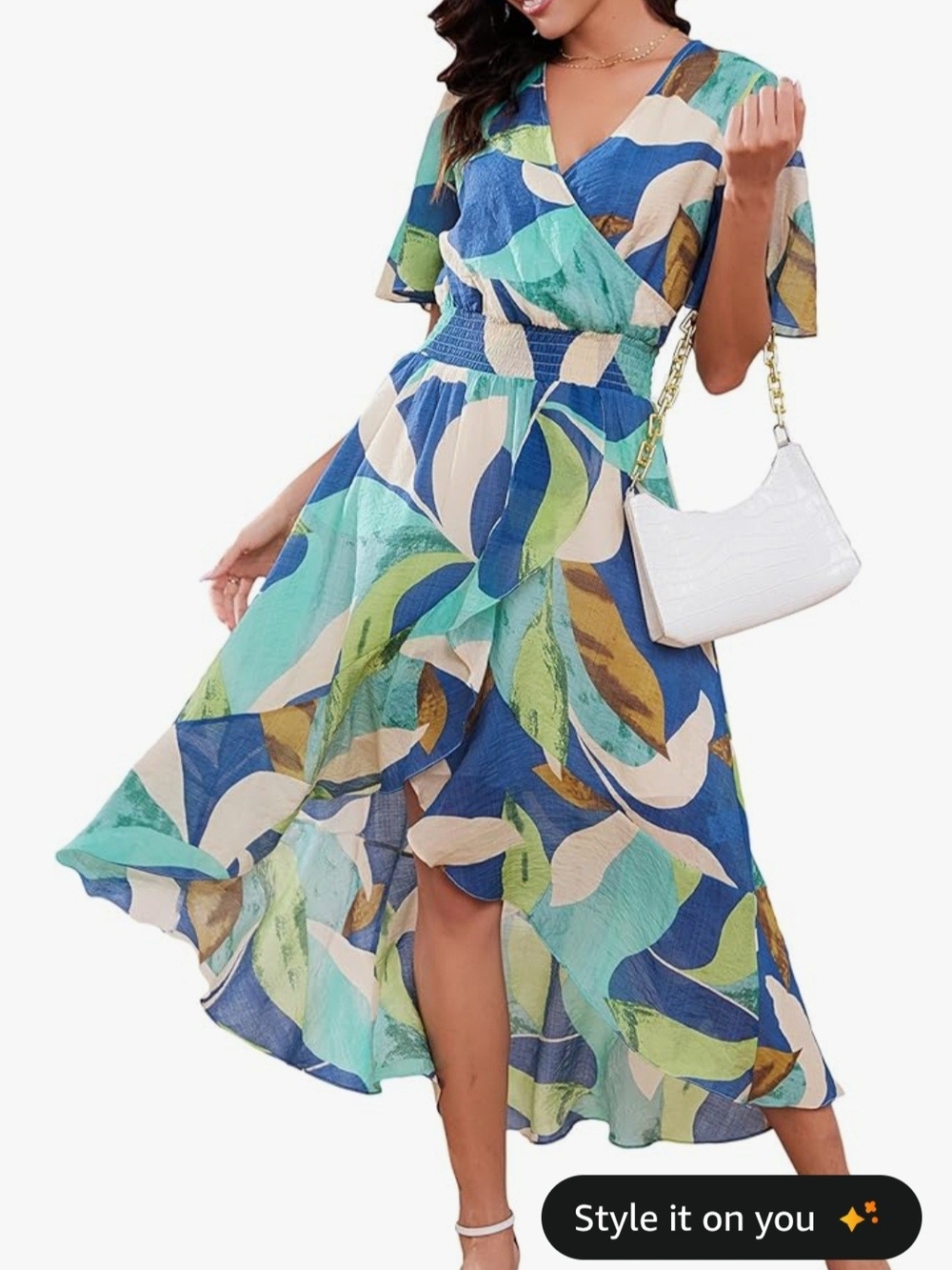 Blue & Green Abstract High-Low Dress